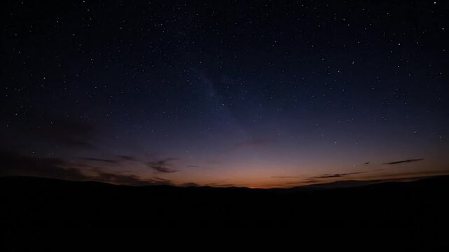 Epic Sunset Transition to Starry Night Sky Over Silhouette Mountains Time Lapse