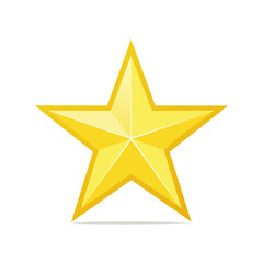 Obraz premium Golden star illustration with glossy effect and shadow on white background. Symbol of achievement or award