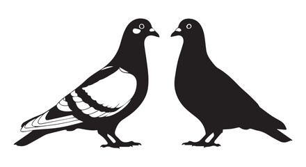 Fototapeta premium Two pigeons facing each other, one detailed, one solid silhouette isolated on transparent background