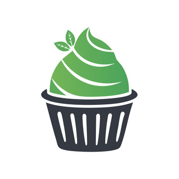 Creative vector logo for cake shop pastry bakery food store or cafe with mint leaf decor in a cake shape