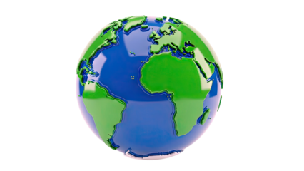 3D Globe of Earth with Green Continents and Blue Oceans
