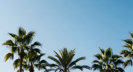 Fototapeta premium Tropical Palm Trees Under Bright Blue Sky