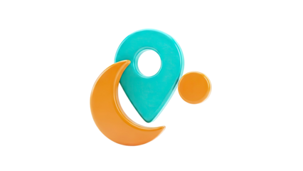 3D Location Pin with Crescent Moon and Circle Icons