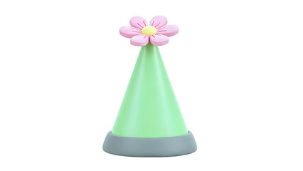 3D Render of a Green Party Hat with a Pink Flower Decoration