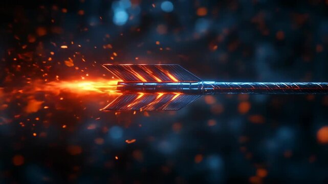 A cinematic flaming arrow soars with unstoppable power and speed. A symbol of hitting your target. Ideal for concepts of success, ambition, and precision.
