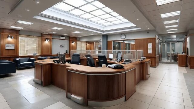 Modern Interior Design: The sophisticated interior design of a sleek, modern reception area, offering a clean, professional aesthetic. Featuring the design and detail