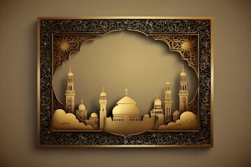 Golden Islamic frame with empty center