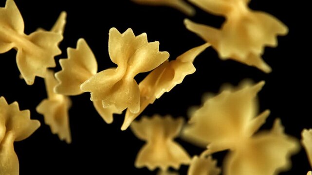 Super slow motion flying dry farfalle pasta . Filmed on a high-speed camera at 1000 fps. High quality FullHD footage