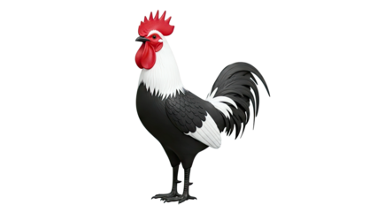 Black and White Rooster with Red Comb