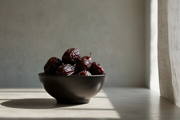 Fidyah obligation concept, bowl & dates shadow