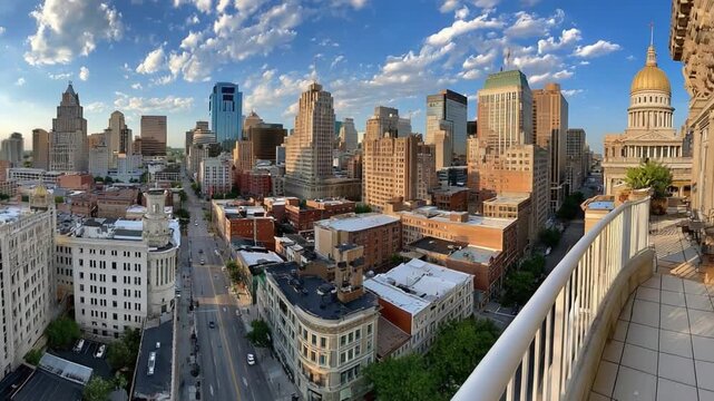 City Skyline Panorama at Dawn: The panoramic image captures a breathtaking cityscape at dawn.
