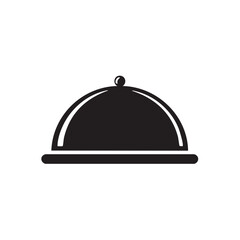 Fototapeta premium Restaurant serving platter, elegant meal covering dome on plate, flat illustration