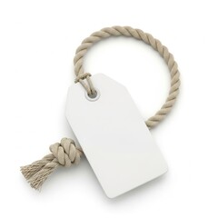 Fototapeta premium White tag with rope handle isolated on white background