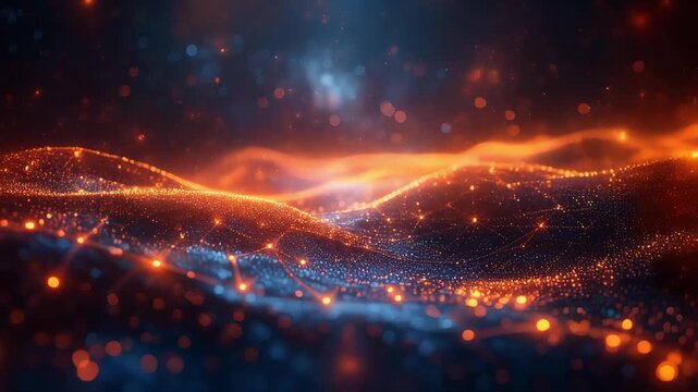 流れる光の粒子がエネルギーとデータの動きを抽象的に描写