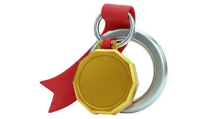 Gold Medal with Red Ribbon and Silver Ring