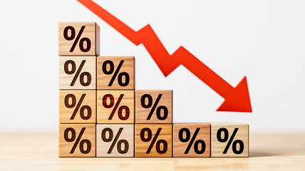 Global Financial Recession Concept, Falling Economy Illustration with Downward Arrow and Percentage Blocks