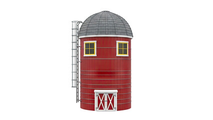 Red Barn Silo with Ladder and Windows