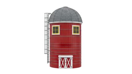 Red Barn Silo with Ladder and Windows