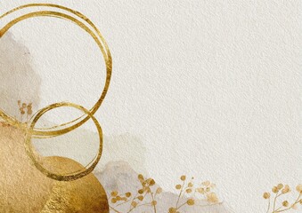 Cream textured background with gold watercolor circles and floral elements