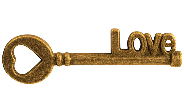 Golden heart shaped key with text Love - Powered by Adobe