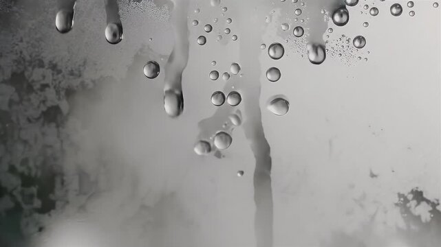 A close-up view of water droplets on a window, capturing the serene atmosphere and the interplay of light and water