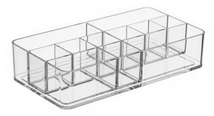 Transparent plastic organizer box isolated on transparent background