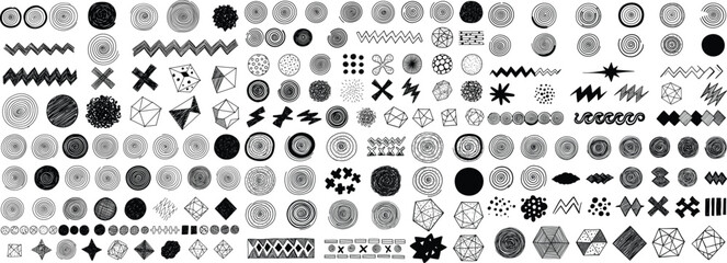 Fototapeta premium A diverse collection of black and white geometric shapes and patterns arranged in a grid format.