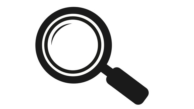 A simple, bold black icon of a magnifying glass, representing search, discovery, and investigation.