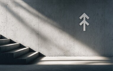 Concrete stairs with light and arrow symbol