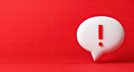White speech bubble with red exclamation mark on red background, right side