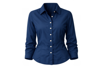 Navy blue woman's long sleeve collared button down shirt for business attire and professional corporate wear