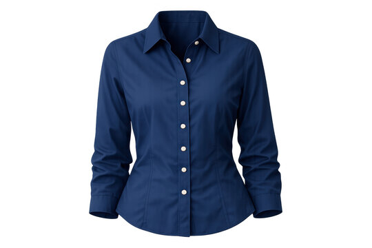 Navy blue woman's long sleeve collared button down shirt for business attire and professional corporate wear