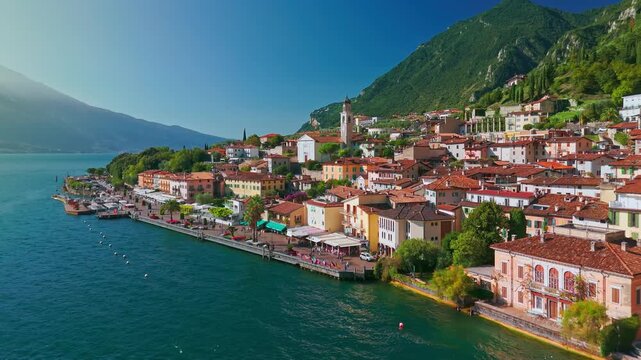 Aerial View of Limone sul Garda on Lake Garda in the Italian Alps