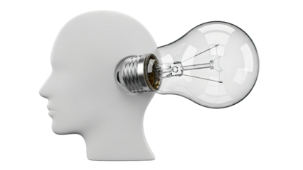 Lightbulb replacing head, symbolizing ideas and intelligence