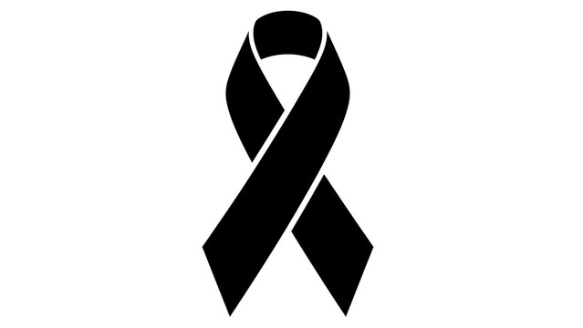 Black ribbon symbol on white background for remembrance - Powered by Adobe
