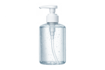 Hand sanitizer pump bottle delivering antiseptic alcohol gel for hygiene and health, clean transparent liquid disinfectant