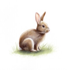 Fototapeta premium Illustration of a brown rabbit sitting on green grass