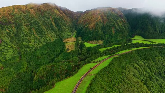 Aerial View of Lagoa das Sete Cidades Lake in Sao Miguel, Azores, Portugal