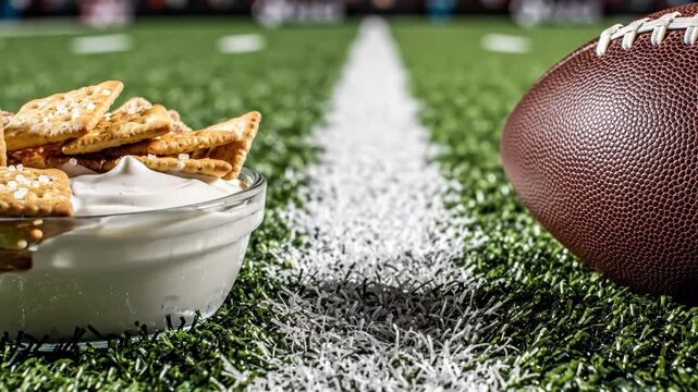 Football and dip on football field