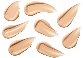 Various shades of foundation makeup isolated on transparent background for skin tone matching