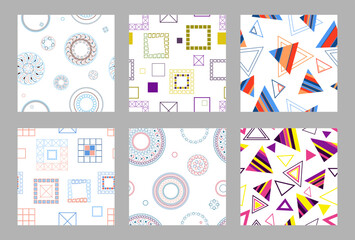 Seamless geometric pattern on a white background. Set of 6 patterns. Design for fabric, wallpaper