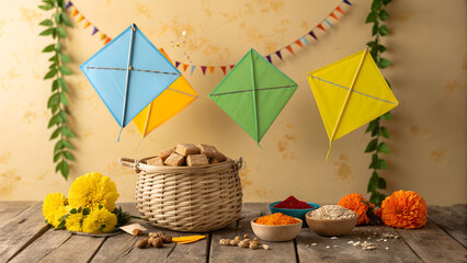 colorful kites and celebrating Makar Sankranti