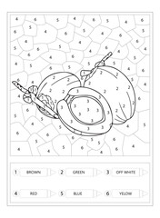 Obraz premium Coconuts Fruit Color by Number Educational Worksheet for Kids