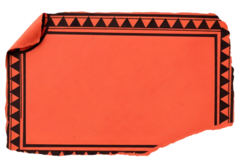 Vibrant orange paper with black geometric border isolated on transparent background