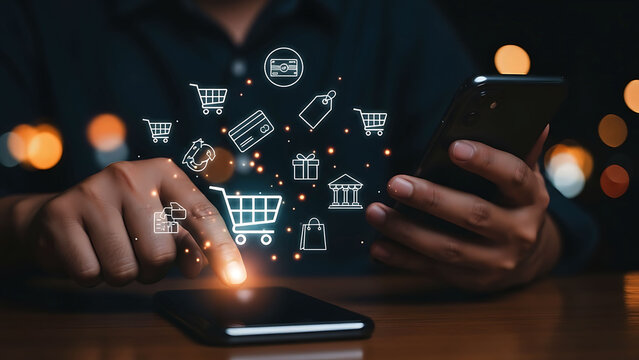 Person Using Smartphone for Online Shopping and Digital Banking Services - Powered by Adobe