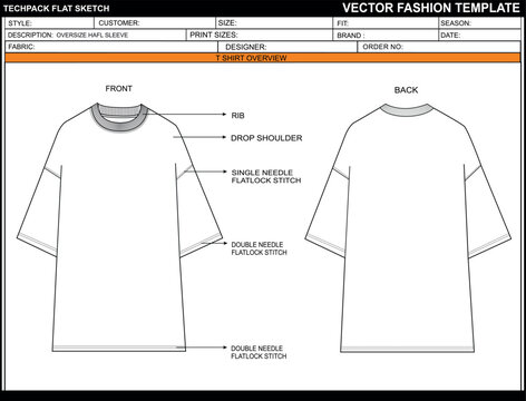 OVERSIZE HAFL SLEEVE FLAT SKETCH FASHION TEMPLATE TECHNICAAL ILLUSTRATION
