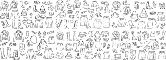 A diverse collection of fashion accessories and clothing, perfect for stylish outfits.