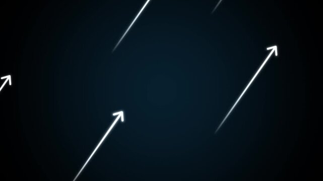 Glowing upward arrow representing financial success corporate leadership and forward progress on dark blue background