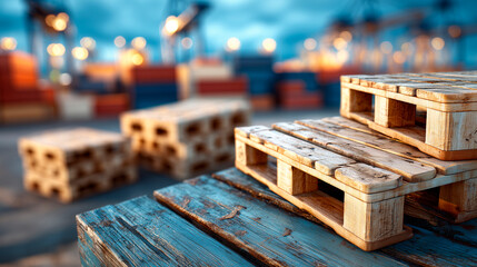 Stack of pallets is in a port