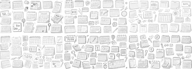 A vibrant collection of hand-drawn calendars and date reminders in various styles and designs.